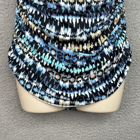 Fit 4U Swimsuit One Piece Sz 16 Blue Abstract Print Ruching Sweetheart Neckline - Picture 5 of 15